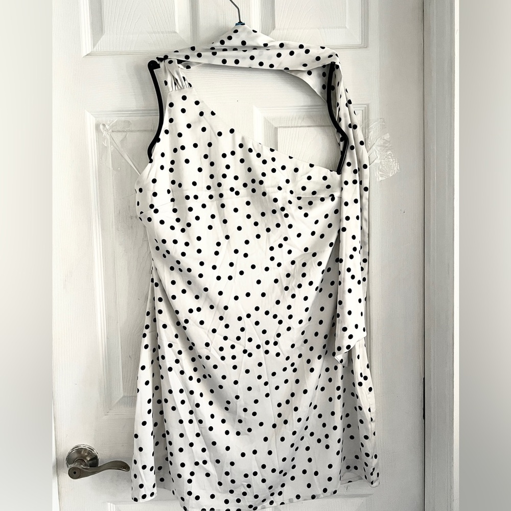 Commense Satin Polka Dot Asymmetrical Dress - Picture 7 of 12
